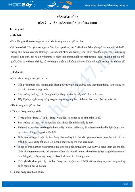 Tả cảnh sân trường giờ ra chơi lớp 5 Gallery 1