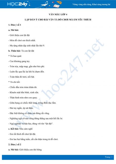 Dàn ý tả đồ chơi mà em yêu thích lớp 4 Gallery 1