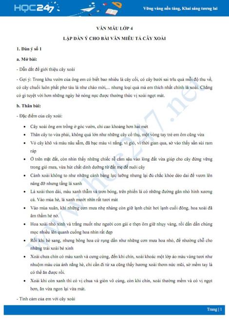 Lập Dàn Ý Tả Cây Xoài Lớp 4 Ngắn Gọn Gallery 1