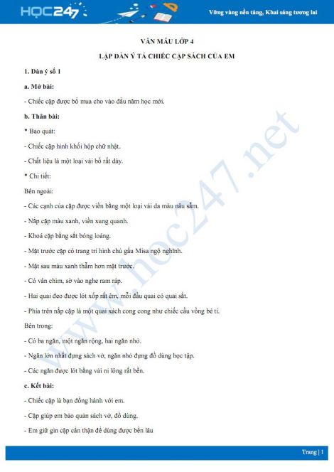 Lập Dàn Ý Tả Chiếc Cặp Sách Lớp 5 Gallery 1