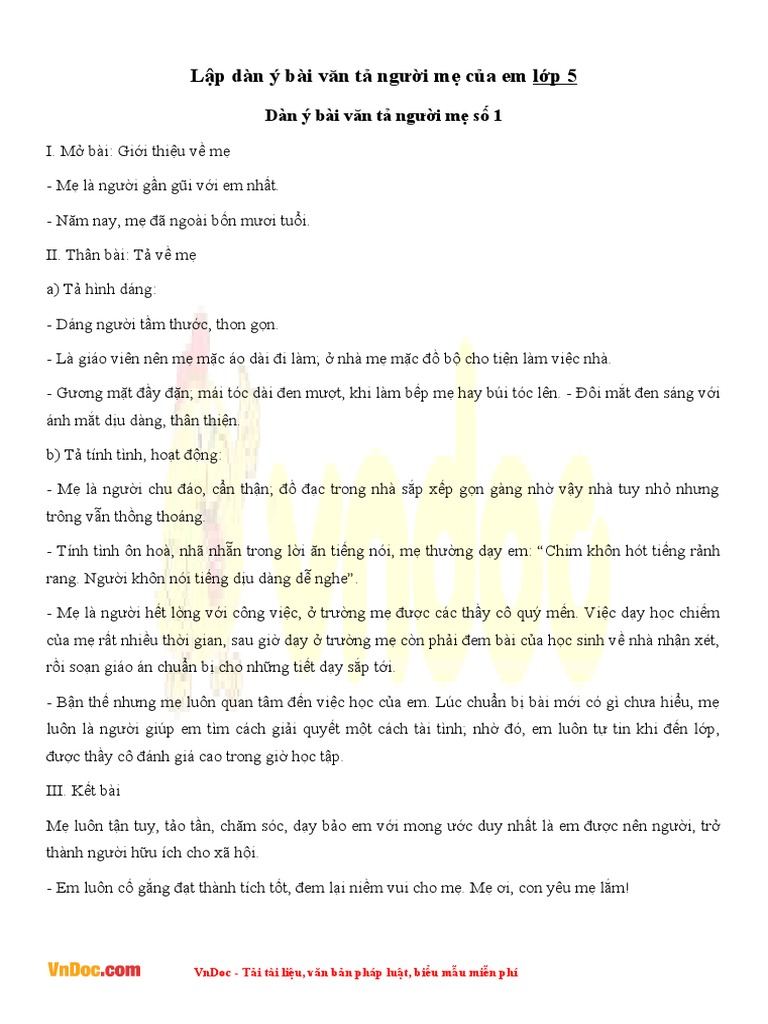 Lập Dàn Ý Về Mẹ Gallery 1
