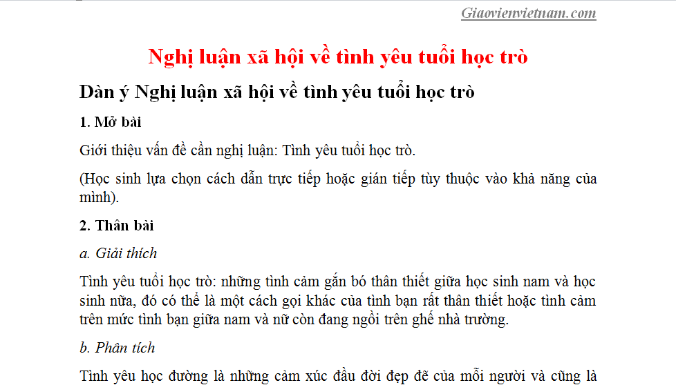 Lập Dàn Ý Về Tình Yêu Tuổi Học Trò Gallery 1