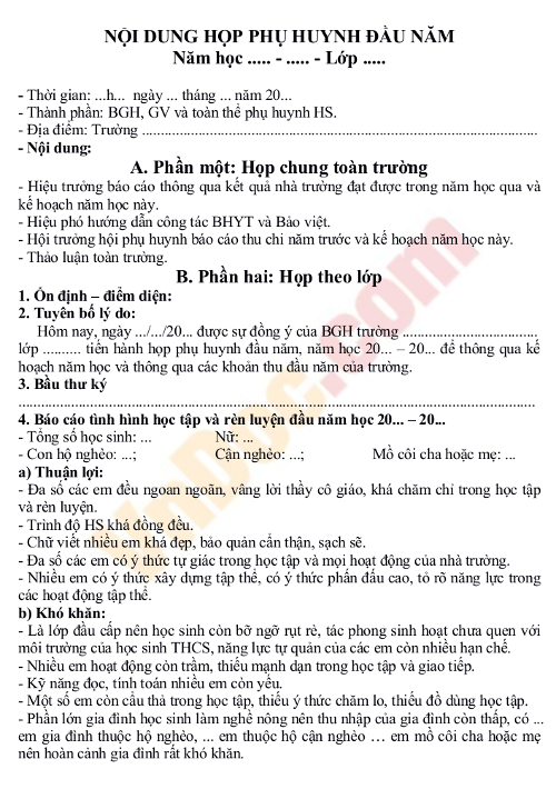 Kịch bản họp phụ huynh đầu năm tiểu học chi tiết và hiệu quả Gallery 1