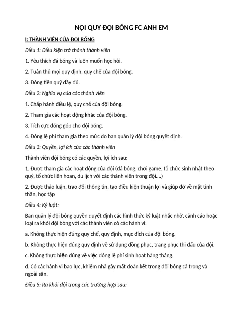 Nội quy đội bóng Gallery 1