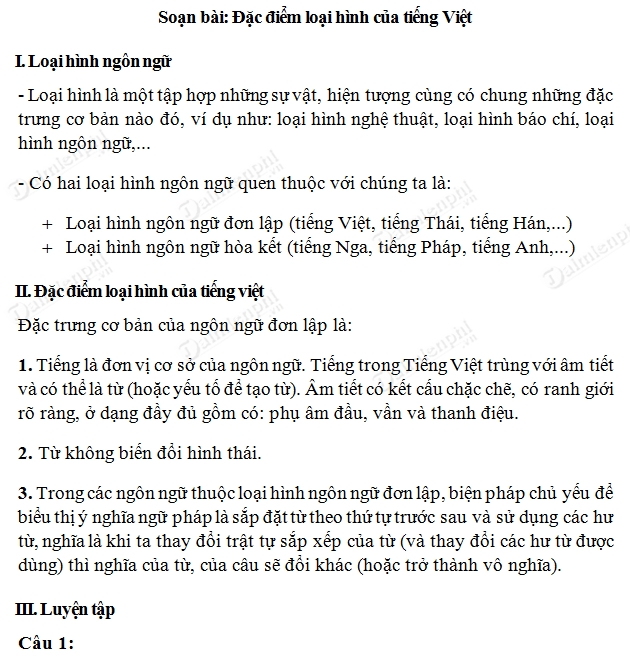 Đặc điểm loại hình của tiếng Việt Gallery 1