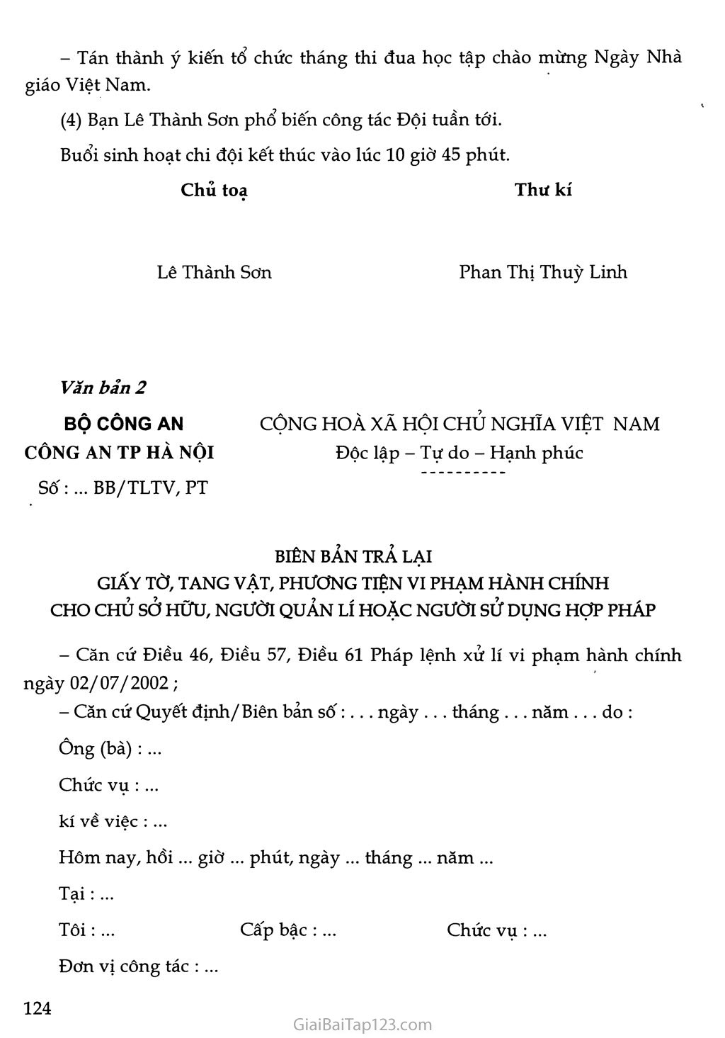 Soạn bài Biên bản lớp 9 trang 123 Gallery 2
