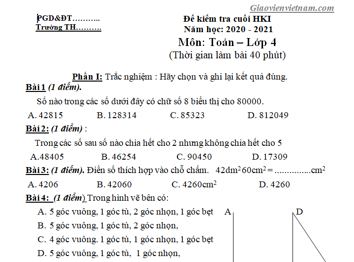 Ôn tập Toán lớp 4 Học kì 1 Gallery 2