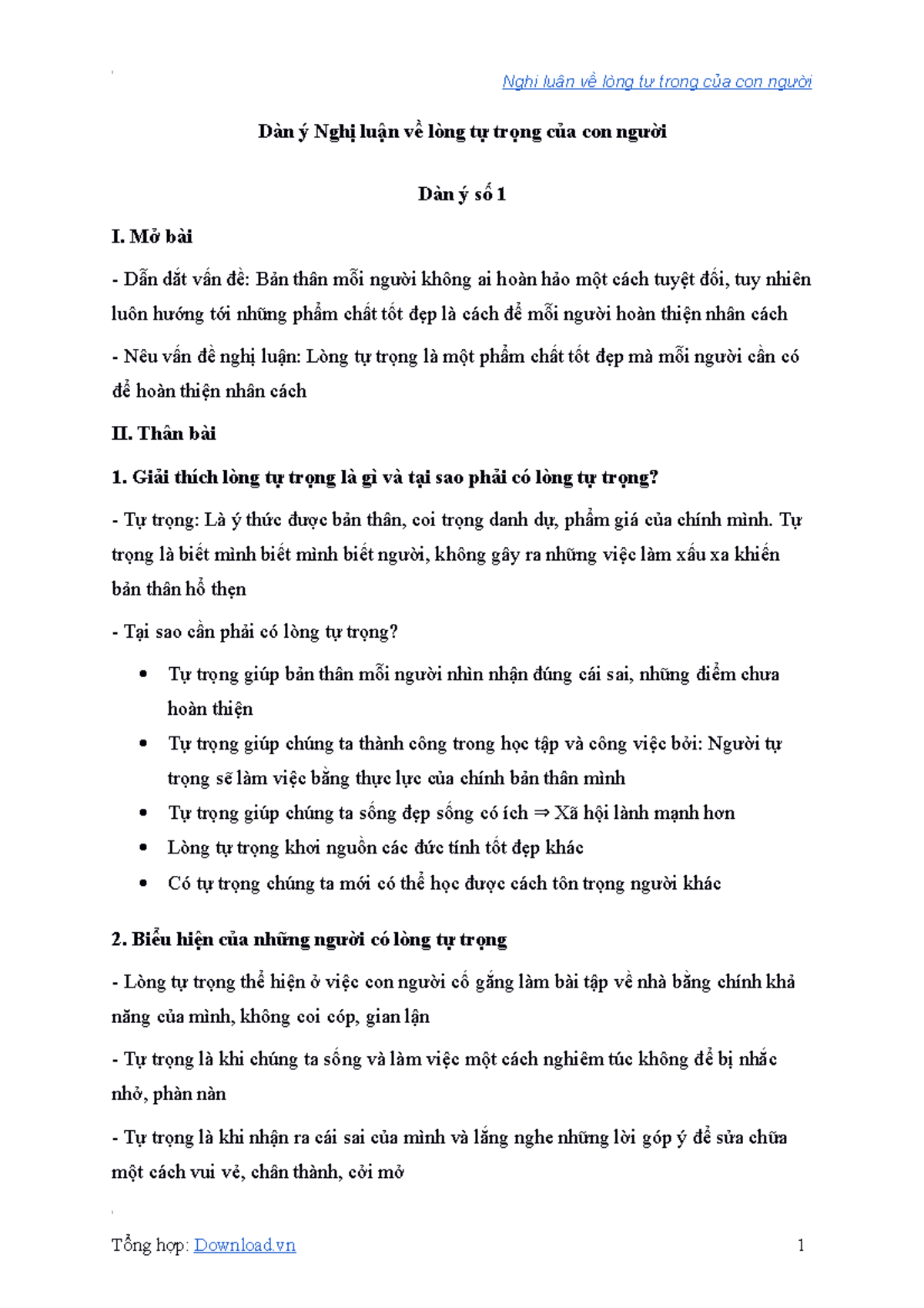 Dàn Ý Lòng Tự Trọng Gallery 2