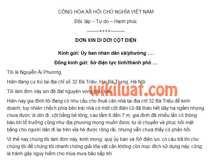 Đơn Xin Di Dời Cột Điện Gallery 2