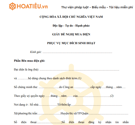 Đơn Xin Cấp Điện Sinh Hoạt Gallery 2