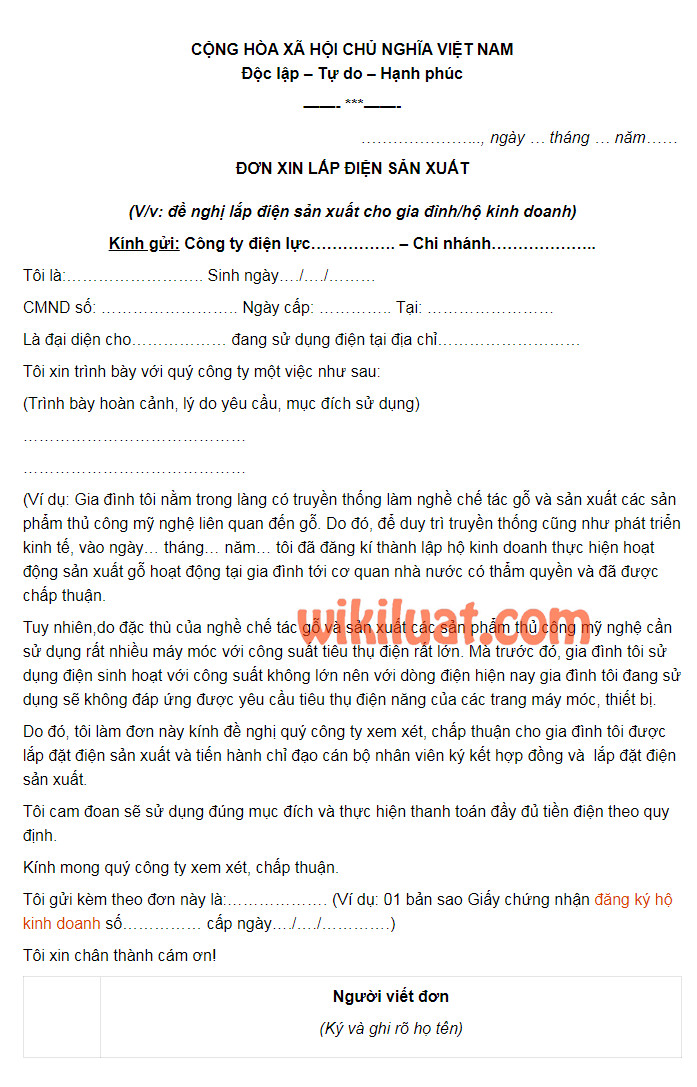 Đơn Xin Cấp Điện Sản Xuất Nông Nghiệp Gallery 2