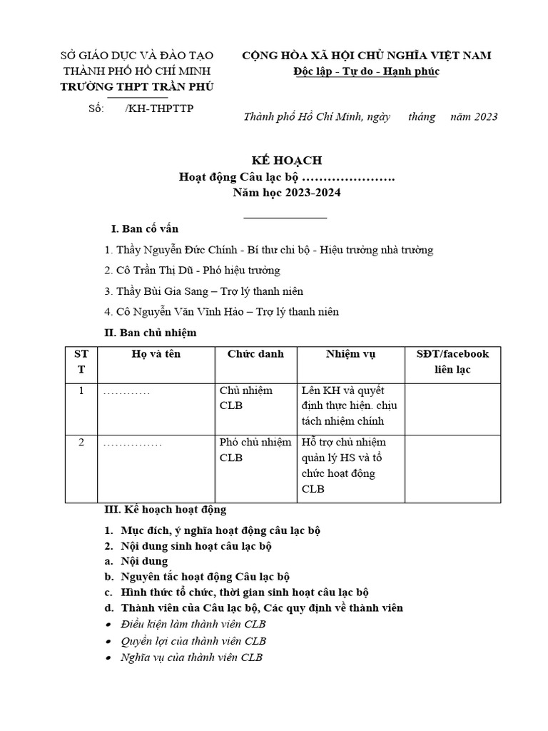 Mẫu Kế Hoạch Thành Lập Câu Lạc Bộ Chi Tiết và Chuẩn SEO Gallery 2