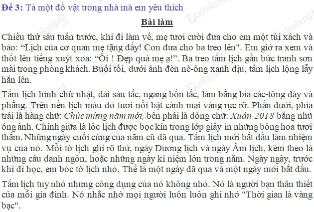 Bài Văn Tả Đồ Vật Lớp 5 Hay Nhất Gallery 2