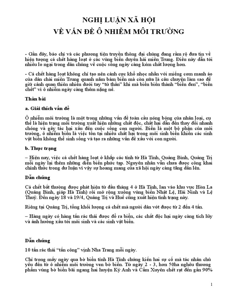 Dàn Ý Nghị Luận Về Ô Nhiễm Môi Trường Gallery 2