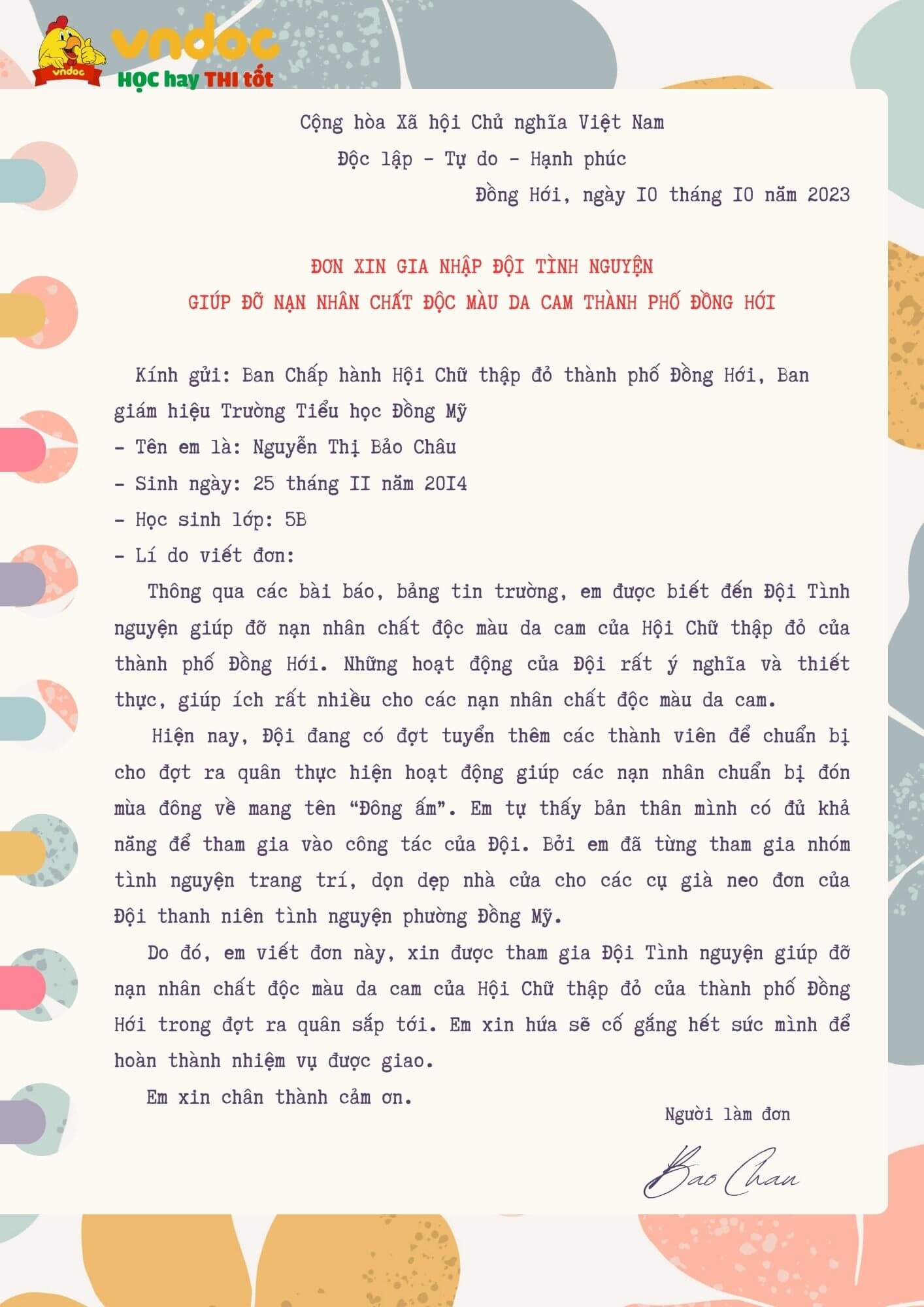 Đơn Xin Gia Nhập Đội Tình Nguyện Gallery 2