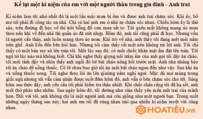 Kể lại một trải nghiệm đáng nhớ của em về người thân trong gia đình ngắn gọn