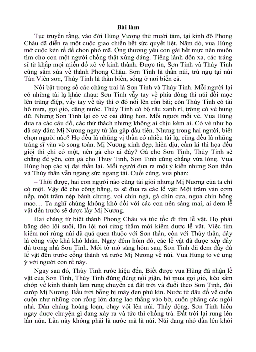Kể Lại Truyện Sơn Tinh Thủy Tinh Bằng Lời Văn Của Em