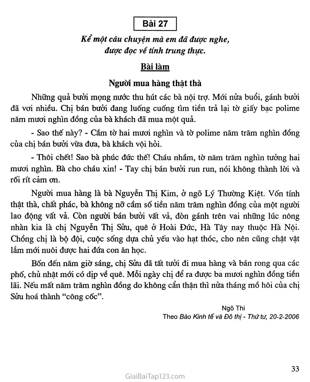 Câu chuyện về lòng trung thực của bạn nhỏ lớp 4