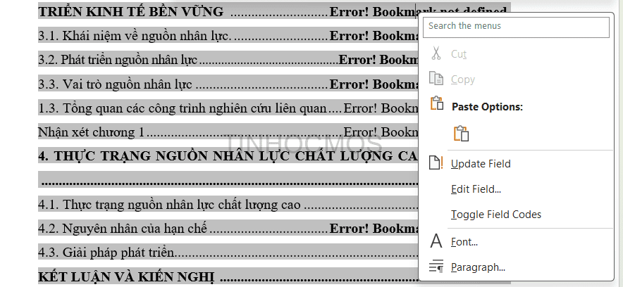 Cách Mở Mục Lục Trong Word Gallery 2
