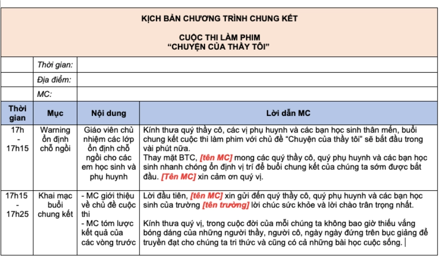 Kịch bản chương trình tri ân thầy cô 20/11 đầy đủ và ý nghĩa