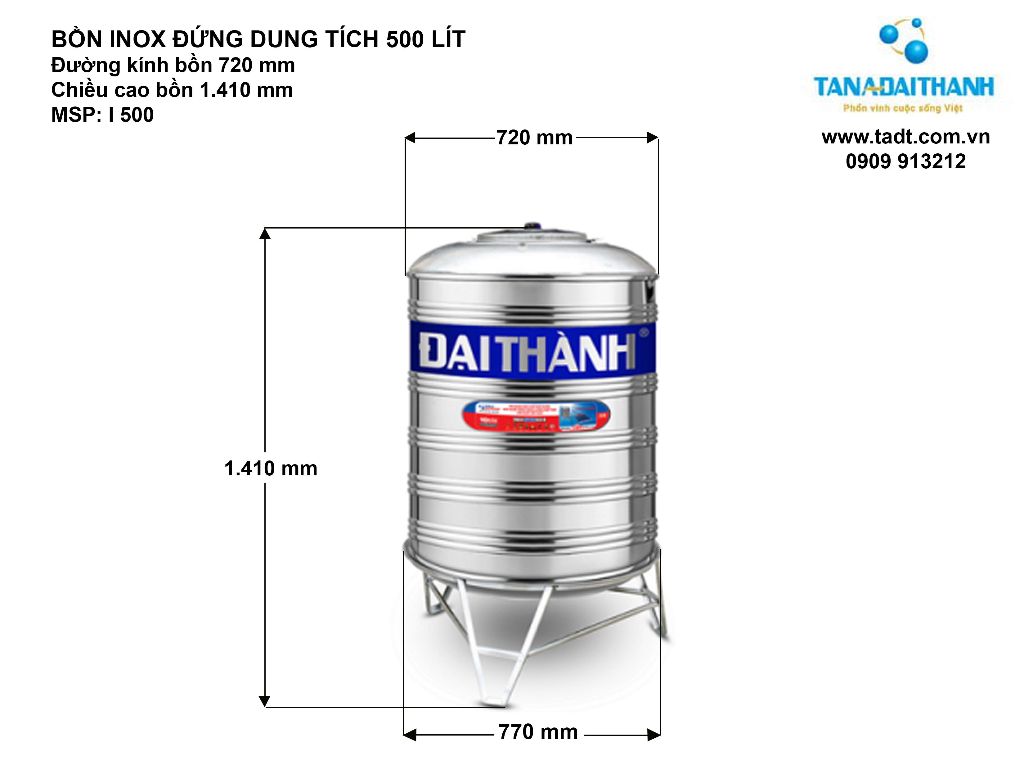Kích Thước Bồn 500 Lít