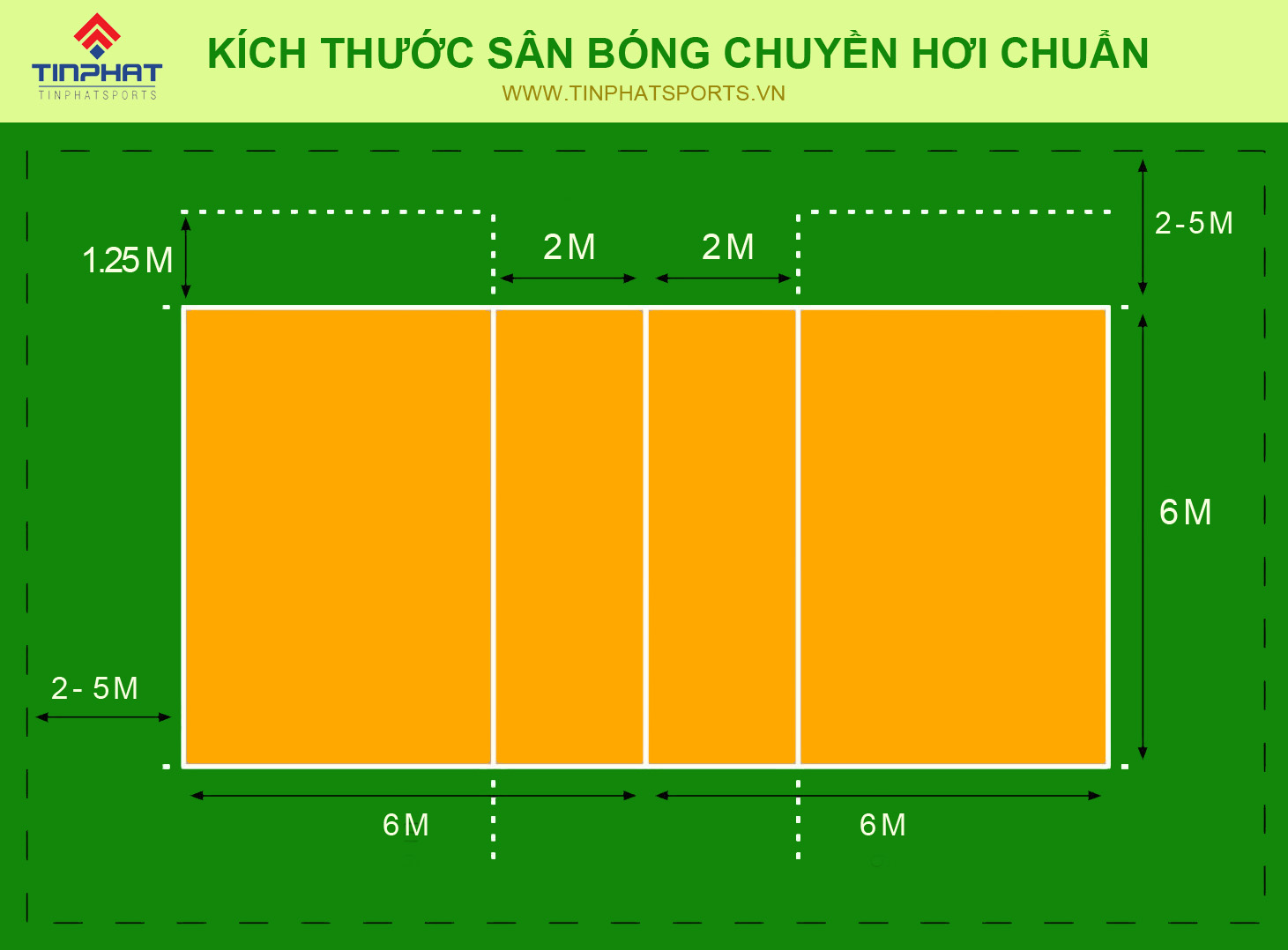 Kích thước sân bóng chuyền hơi nam nữ
