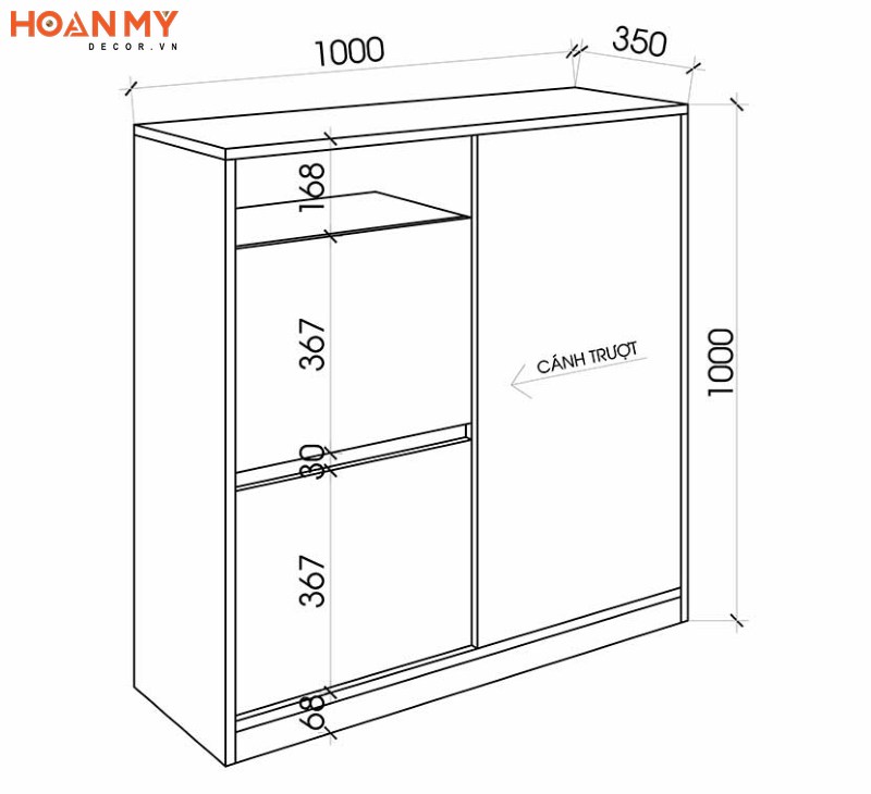 Kích thước tủ giày 2 cánh chuẩn nhất hiện nay