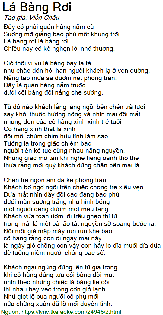 Lá Bàng Rơi Khắp Sân Trường Lời Bài Hát