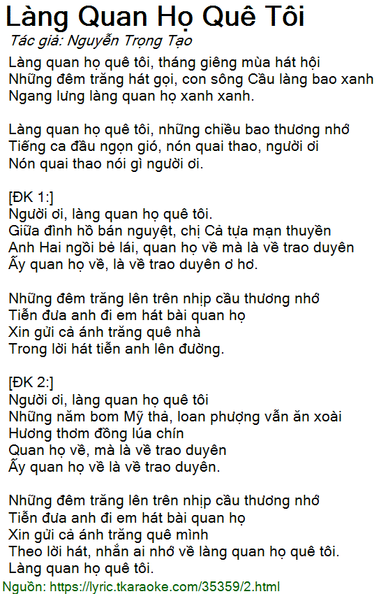 Làng Quan Họ Quê Tôi Lời