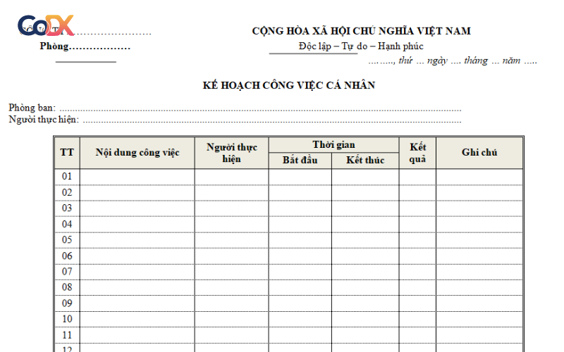 Lập Bảng Kế Hoạch Cá Nhân Hiệu Quả