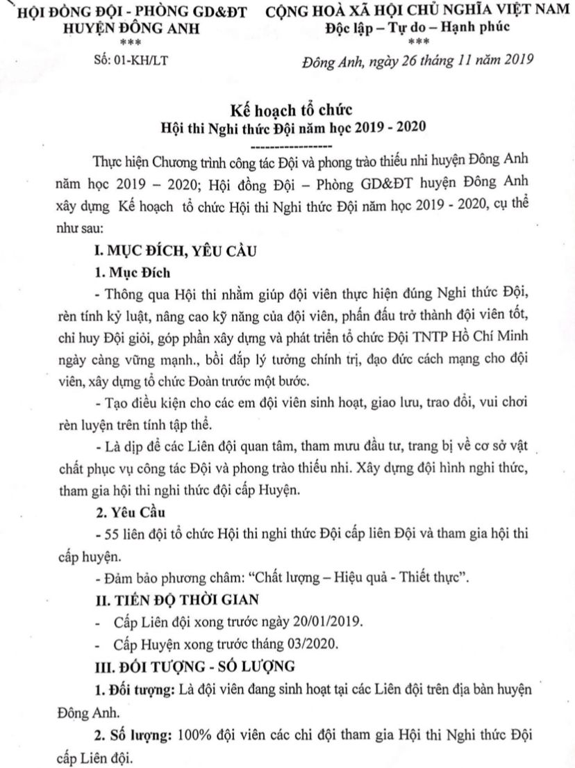 Lập Chương Trình Hoạt Động Thi Nghi Thức Đội