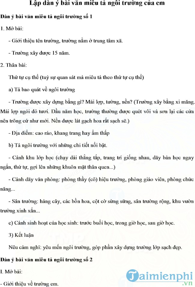 Lập Dàn Ý Tả Ngôi Trường