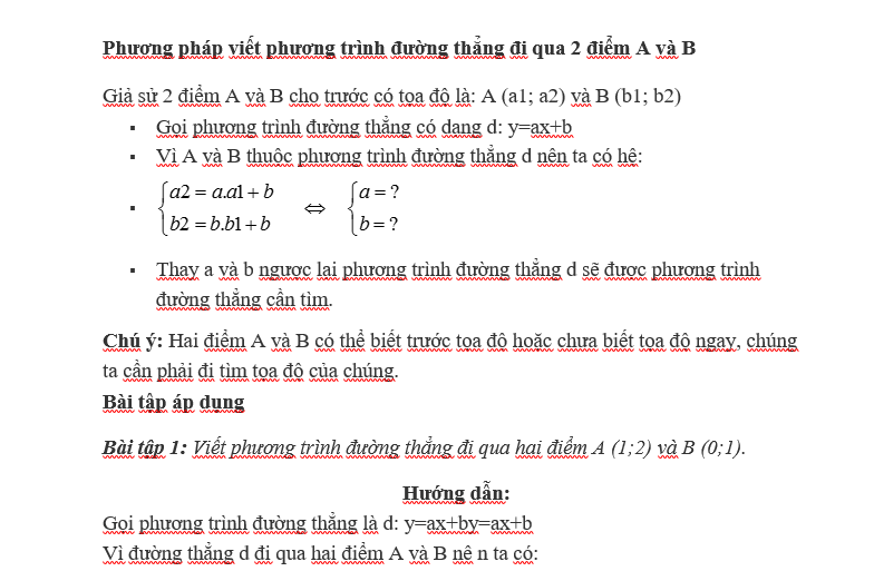 Lập Phương Trình Đường Thẳng Đi Qua 2 Điểm