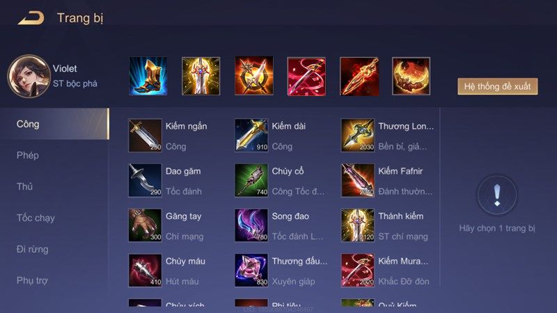 Lên Đồ Violet Mạnh Nhất Liên Quân Mobile