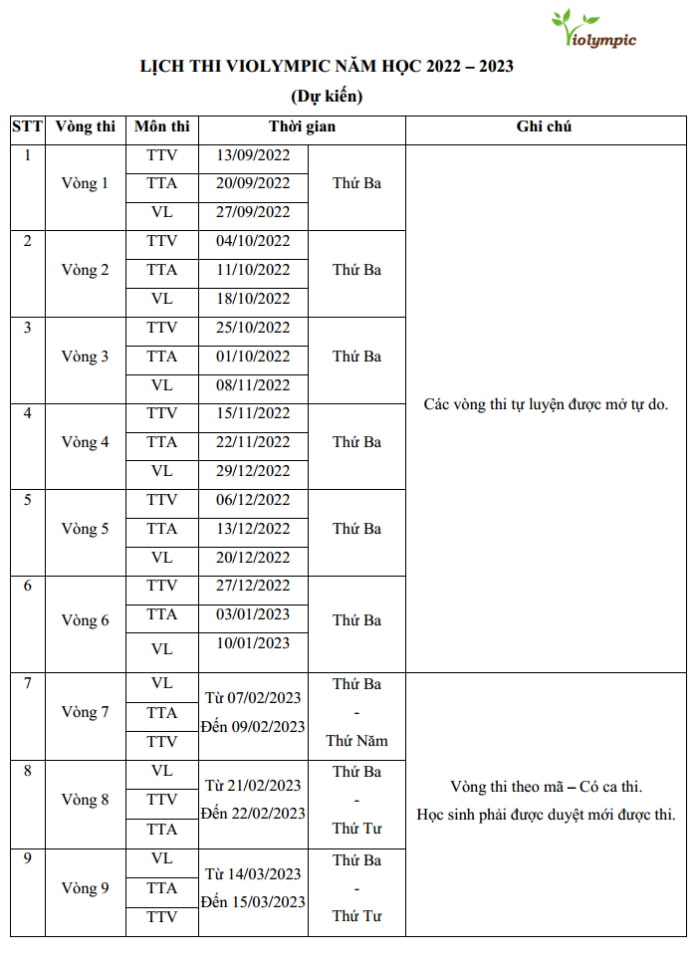 Lịch Thi Toán Violympic Mới Nhất Gallery 2