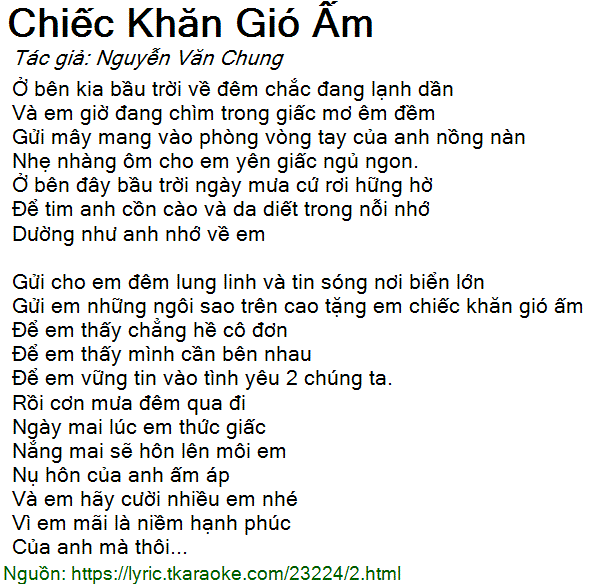 Lời Bài Hát Chiếc Khăn Gió Ấm