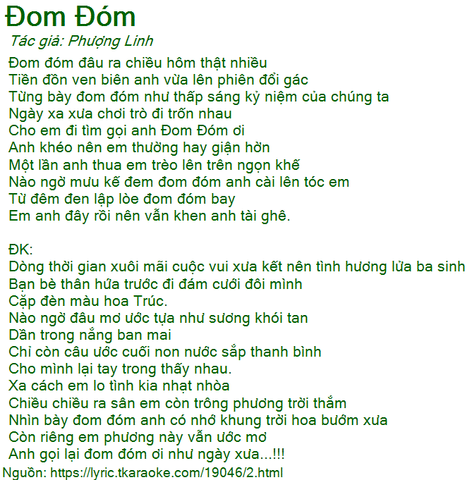 Lời Bài Hát Đom Đóm