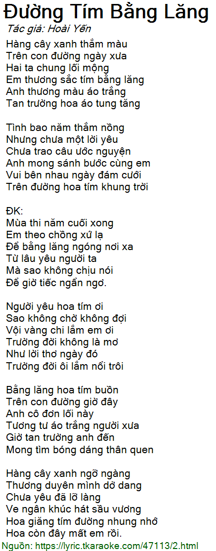 Lời Bài Hát Đường Tím Bằng Lăng