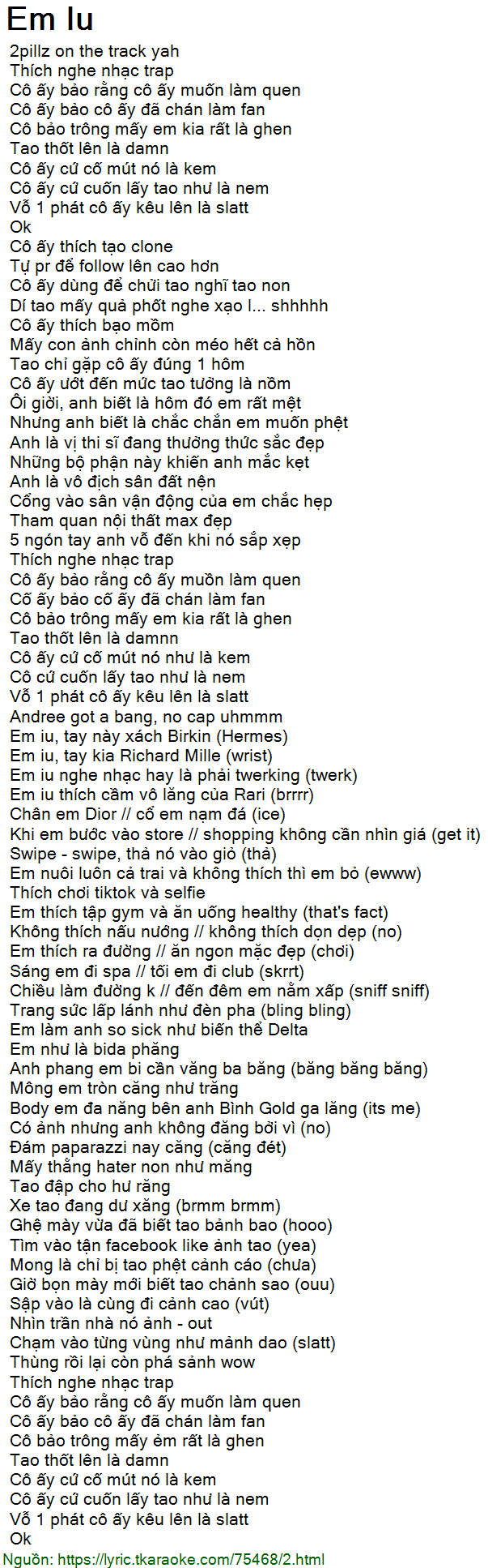 Lời Bài Hát Em Yêu