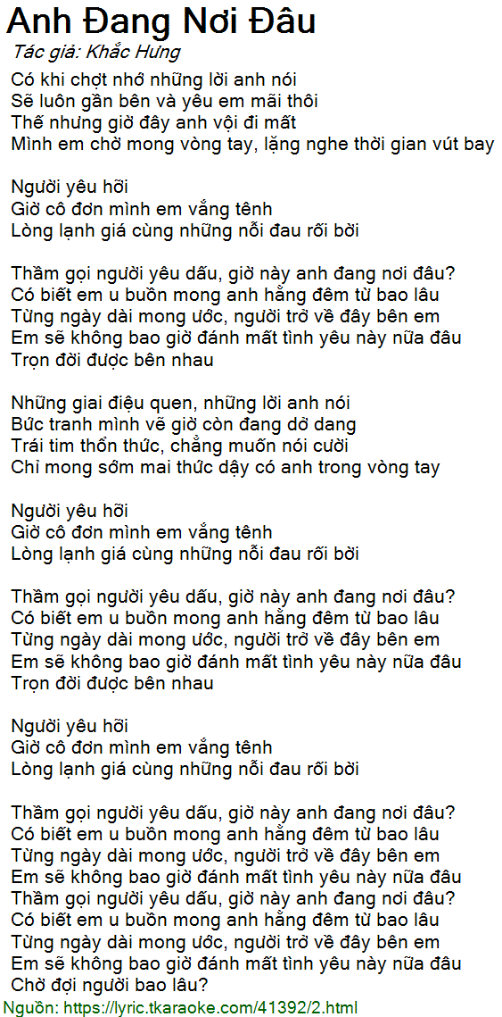 Lời Bài Hát Miu Lê Anh Đang Nơi Đâu Gallery 1