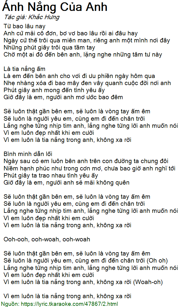 Lời Bài Hát Ánh Nắng Của Em Gallery 1