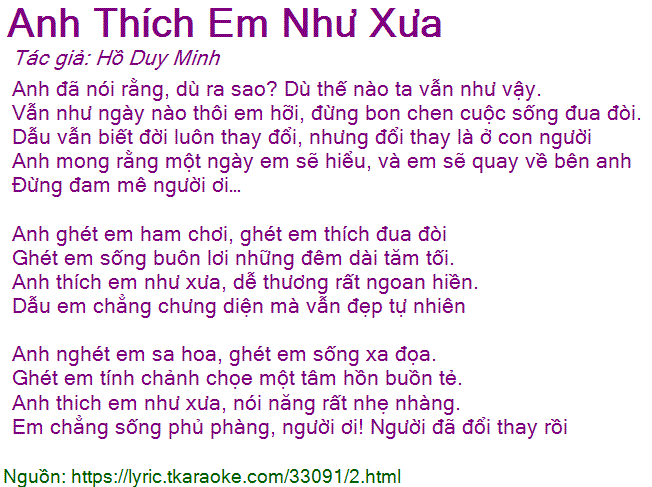 Lời Bài Hát Châu Khải Phong Anh Thích Em Như Xưa Gallery 1