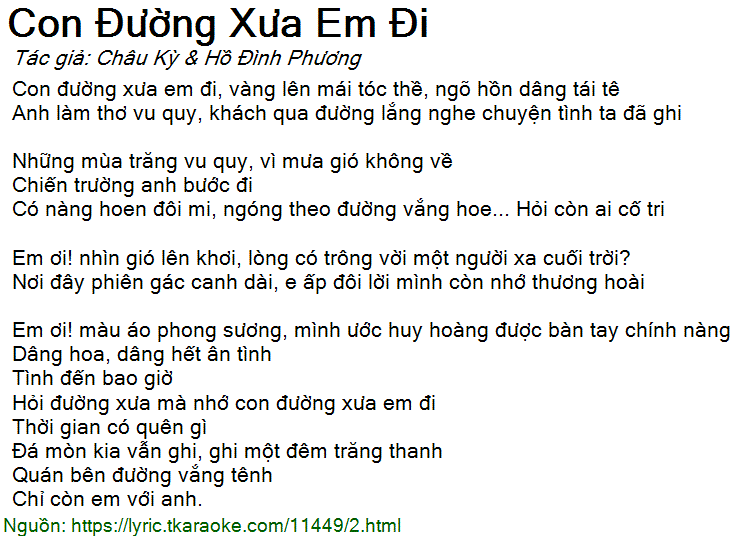 Lời Bài Hát Anh Thơ Con Đường Xưa Em Đi