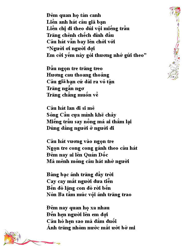Lời Bài Hát Anh Tho Gửi Về Quan Họ Gallery 1