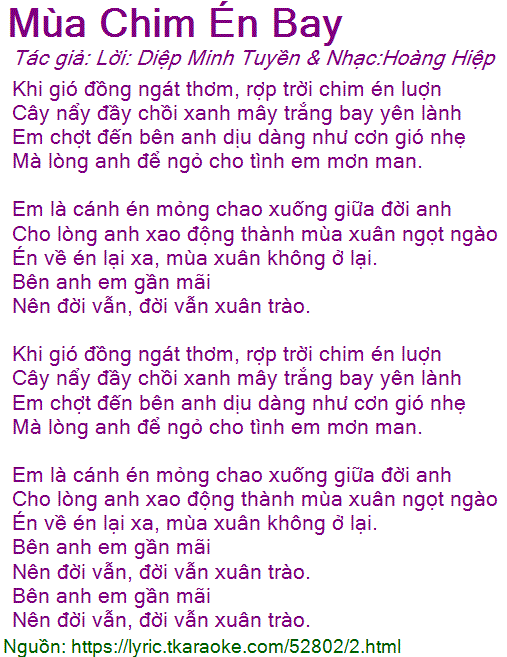 Lời Bài Hát Anh Thơ Mùa Chim Én Bay