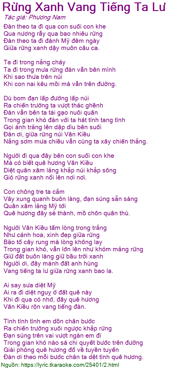Lời Bài Hát Anh Thơ Rừng Xanh Vang Tiếng Ta Lư