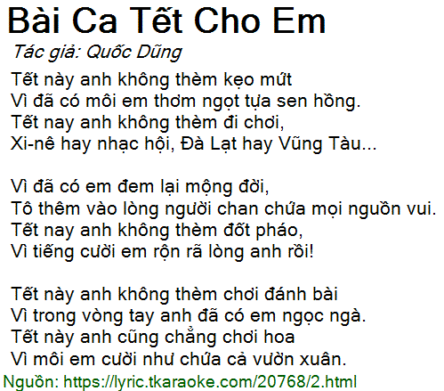 Lời Bài Hát Bài Ca Tết Cho Em - Quang Lê Gallery 1