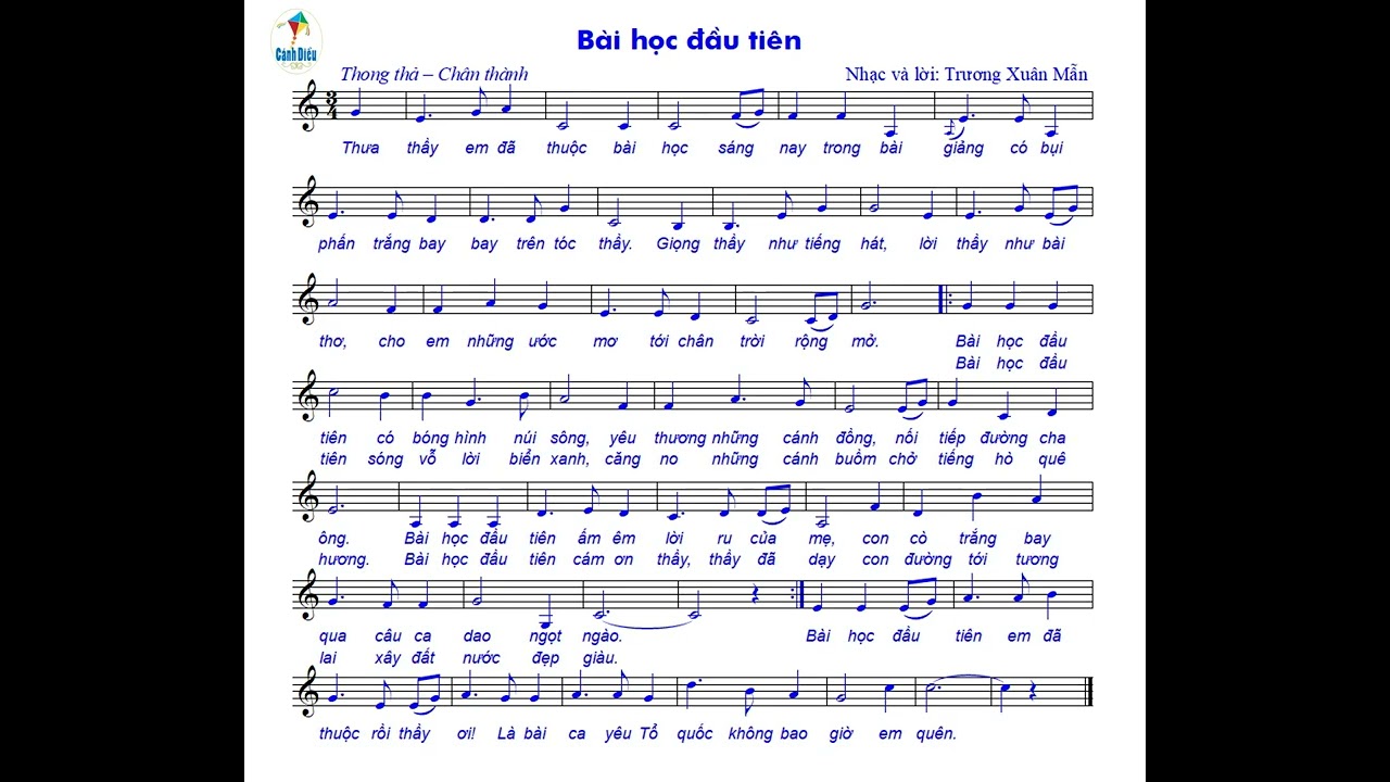 Lời Bài Hát Bài Học Đầu Tiên Có Nốt Nhạc