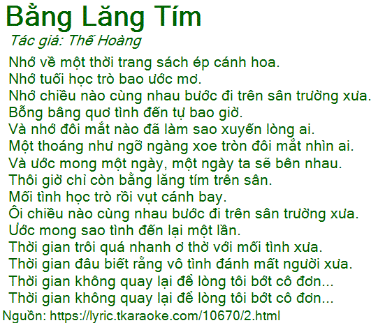Lời Bài Hát Bằng Lăng Tím