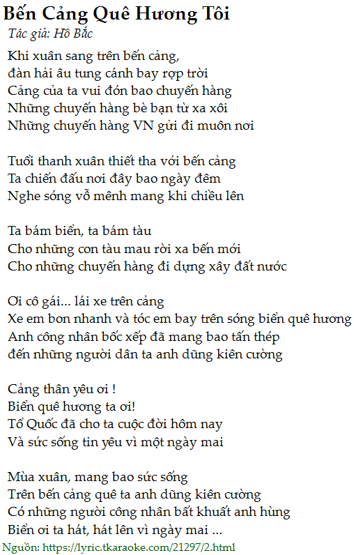 Lời Bài Hát Bến Cảng Quê Hương Tôi